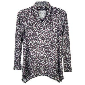 Soft & Cozy Company Leopard Top Sweater Size S Cowl Neck Long Sleeve